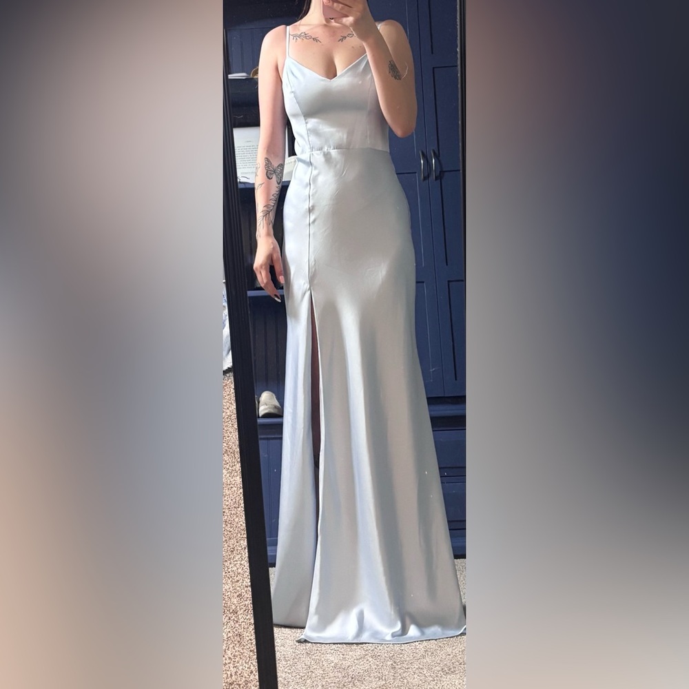 Birdy Grey Matte Satin Mist Blue Bridesmaid Dress
